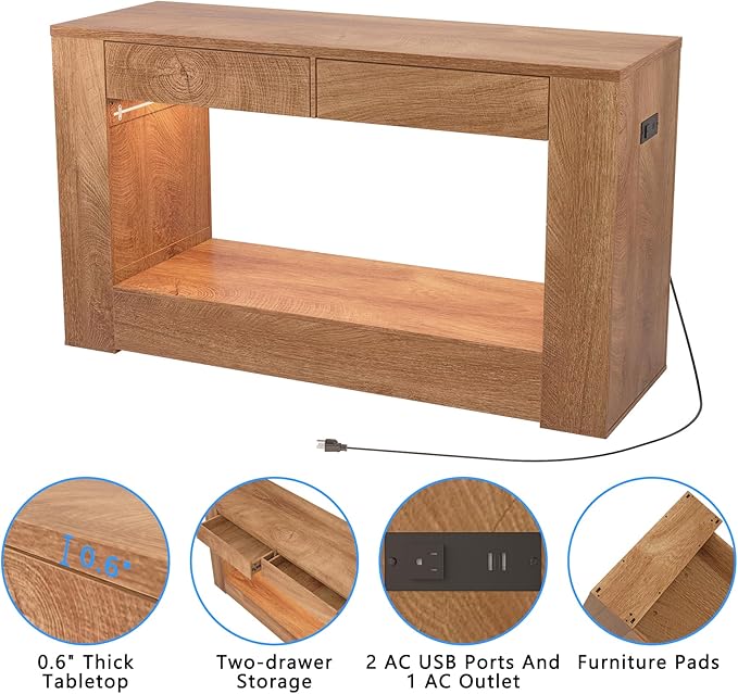 55–75 Gallon Aquarium Stand for Fish Tank & Turtle Tank, MDF Top & Drawers, Reinforced Metal Frame, LED Light, Power Outlets, 1000 lbs, 55.1”W × 18.5”D(Natural)