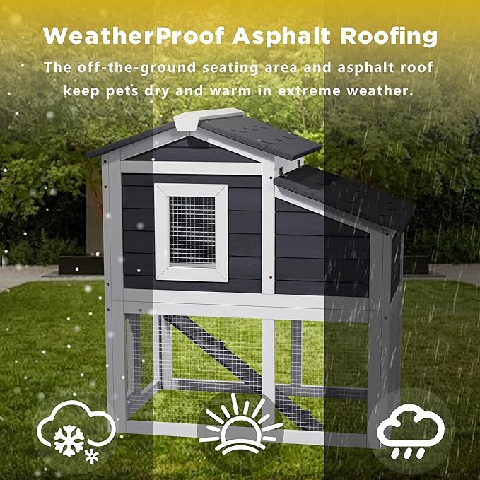Wooden Chicken Coops with Nesting Boxes Indoor Outdoor, Small Chicken Coop for 2 Chickens, Bunny House Rabbit Hutch Poultry Pet Run Cage with Waterproof Roof, Stairs&Removable Tray