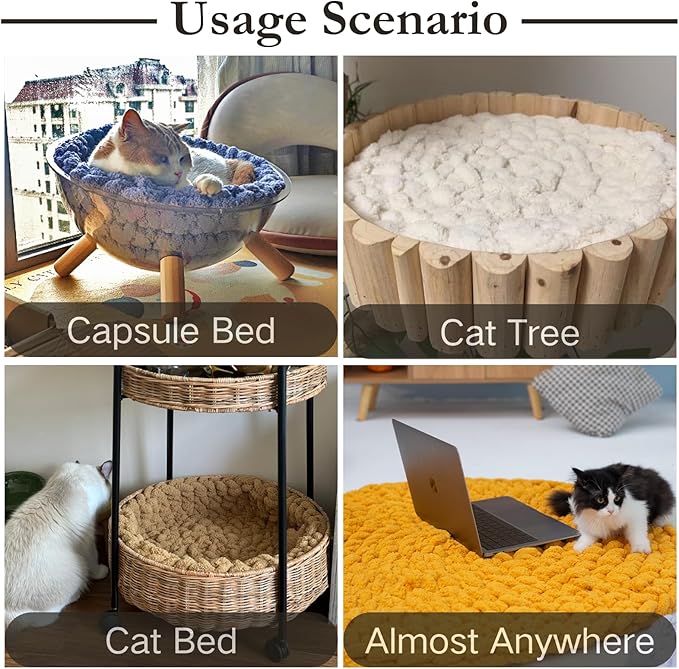Cat Knitted Bed Mat, Extra-Soft Washable Warm Round Pads Cushions for Indoor Kittens, Cat Trees Towers, Perfect for Kneading and Sleeping (Blue,Large)