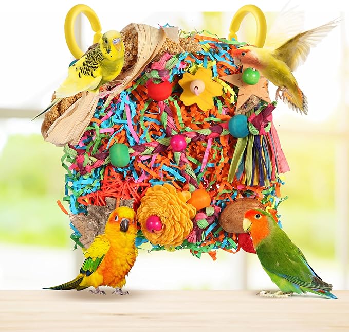 Bird Toys, Parakeet Toys Bird Foraging Toys Grass Mat Climbing Wall for Parakeet,Parrot,Cockatiel,Conure,Lovebird,Budgie Cage Small to Medium Birds (Twinkle Star)