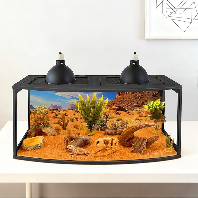 PROLEE Bearded Dragon Tank, Curved Reptile Enclosure with 3-Side Clear Acrylic Panels, Spacious Lizard Tank with Metal Mesh Top and Lockable Door for Reptile Habitat (Black, 40" Length,60 Gallons)