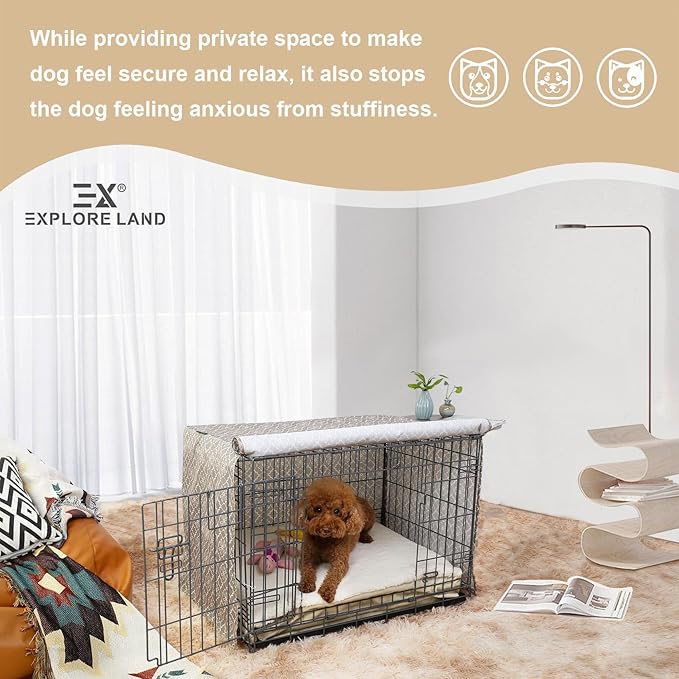 Explore Land Pattern Dog Crate Cover for 24 Inches Wire Cage, Heavy-Duty Polyester 1 2 3 Doors Standard Metal Pet Kennel Enclosure (Vintage Violet)