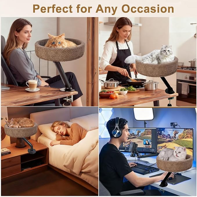 Simcat Modern Desk Cat Bed for Indoor Cats, Removable Study Office Game Tables Cat Desk Bed, Small Day Kitten Adjustable Pet Nest Bed