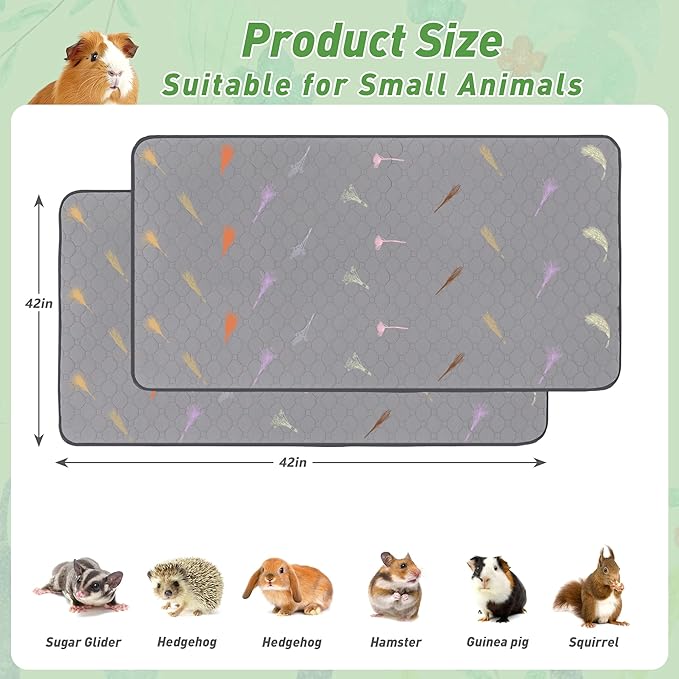 2Pcs Guinea Pig Cage Liners,Guinea Pig Fleece Cage Liners42''X42'' Super Absorbent Washable Pee Pads Reusable for Rabbit Hamster Chinchilla