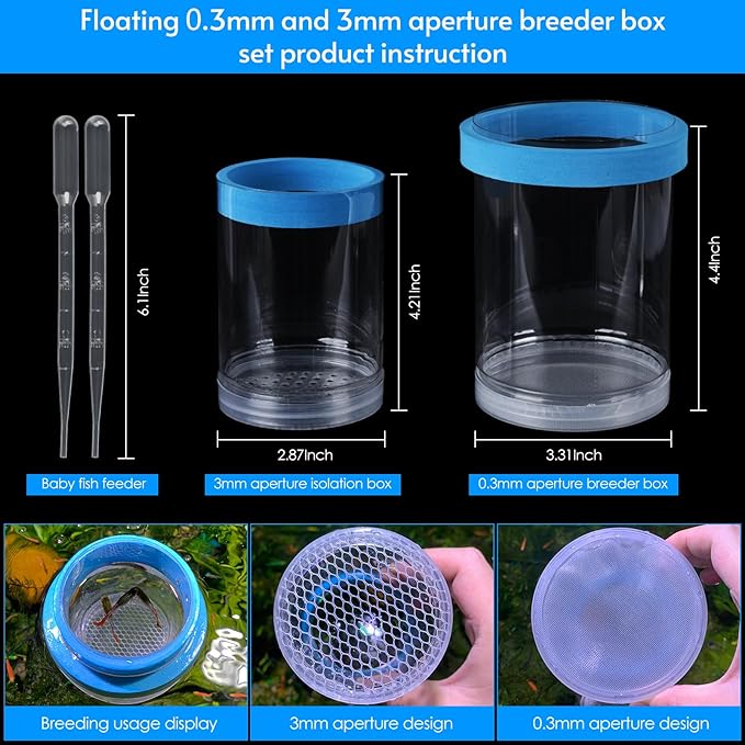 middlefloatingbreederbox Breeder Box for Fish Tank Isolation Aquarium Separator Hatchery Incubator for Guppy Baby Betta Saltwater Clownfish Coral Aggressive or Injured Fish (Middle Two-Piece Set)
