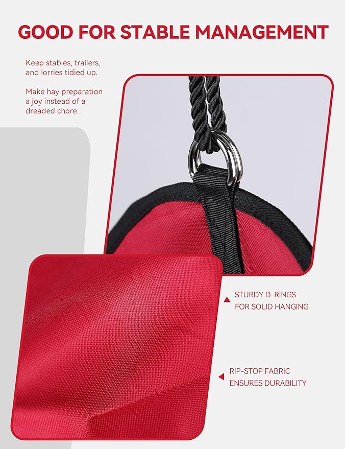 Harrison Howard Premium Durable Horse Hay Bag Slow Feed Hay Bag Waterproof Large Capacity Horse Tote 3pcs -Red