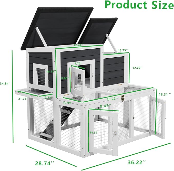 Outdoor Chicken coops for 2-4 Chickens Wooden with Waterproof Asphalt Roof, Ramp, and Multiple Doors Openable Top Pull-Out Tray Suitable for Outdoor Backyard (Black and White)