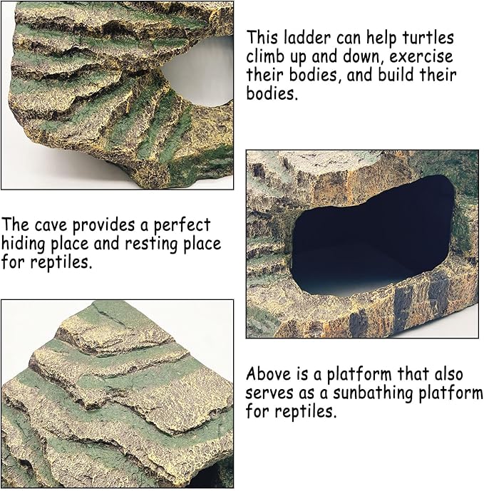 kathson Turtles Basking Platform Reptile Hiding Cave Hideouts for Aquatic Turtles, Frog, Newts and Salamanders