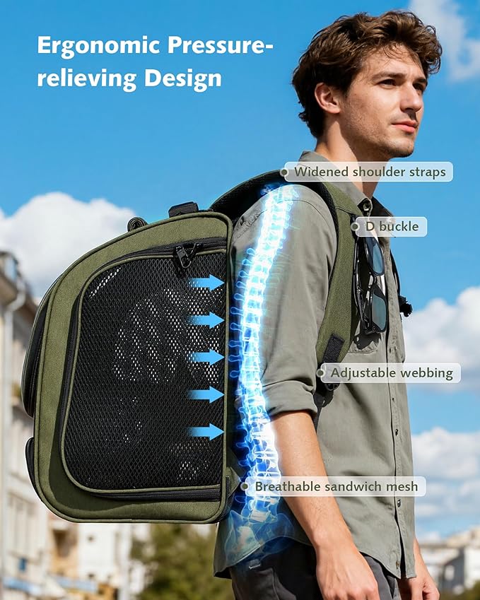 Pecute Cat Backpack Carrier Expandable, Large Space Cat Bubble Backpack, Breathable Cat Carrier, Shaded Dog Backpack Carrier for Travel, Hiking, Suitable for Shopping, and Vet, Green