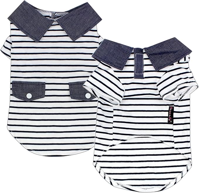 Parisian Pet Preppy Boy Polo Dog Shirt – Puppy Outfits – 100% Cotton Doggie Clothes – Cute Machine Washable Puppy Apparel - Dog Shirts for Medium Dogs M