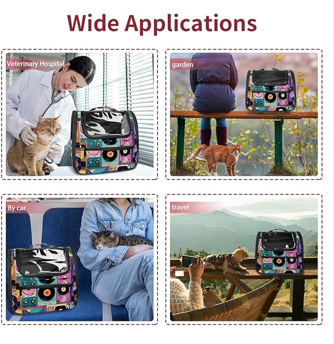Color Record Player Pattern (3) Cat Backpack Carrier Pet Backpack Carrier for Small Dogs and Medium cat Puppy Kitten Bunny