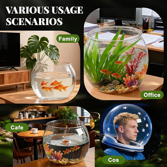 Geelin 7 Gallon Plastic Fish Tank Large Bowl Shatterproof with Crystal Clear Clarity for Terrarium, Flower Vase Centerpiece Gift for Fish Lovers(Round)