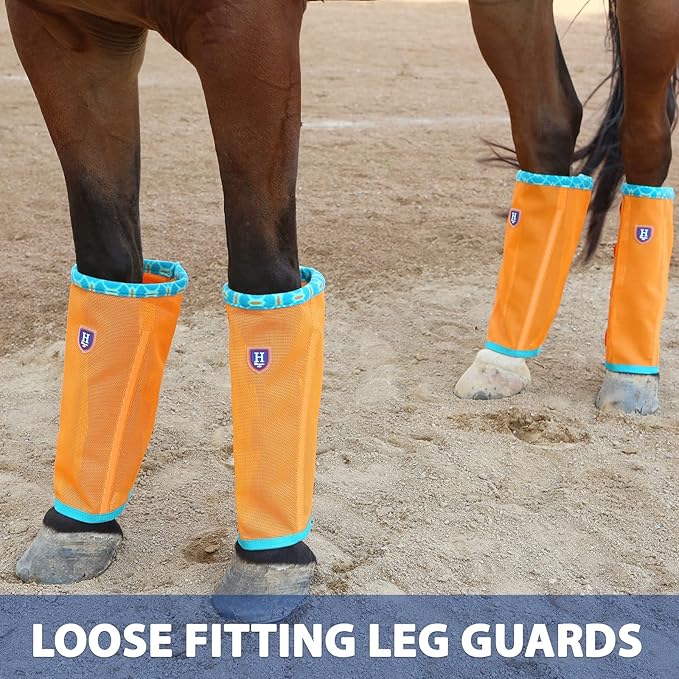 Fine Mesh Fly Boots Loose Fitting & Non-Slip Horse Fly Leggings Fleece Air Flow (Set of 4)