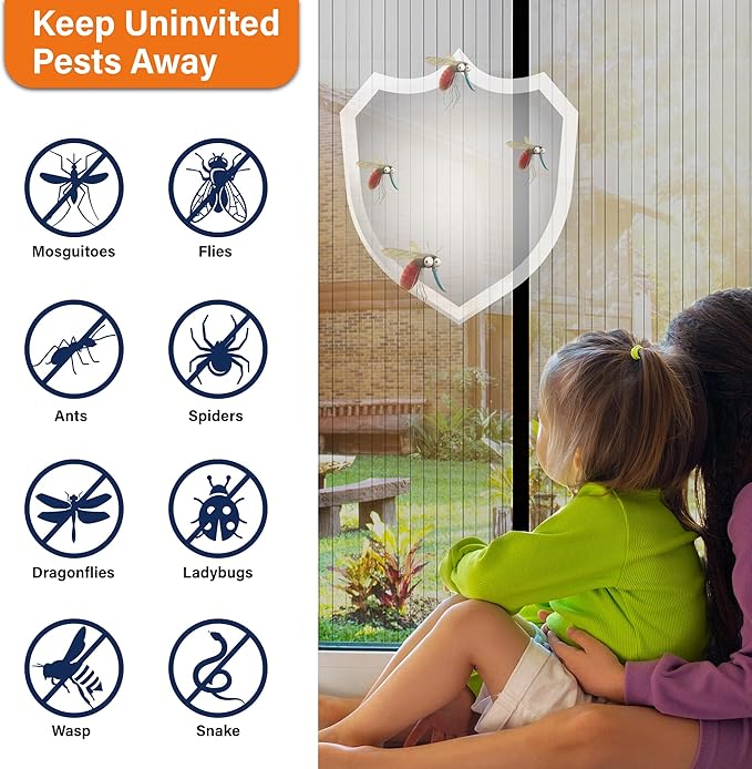 Magnetic Screen Door,Hook&Loop Pet Screen Door Fit Door Size 34" x 80" Heavy Duty Door Screen Magnetic Keep Bugs Out