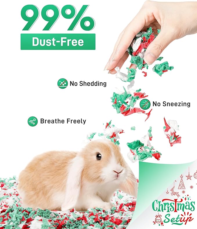 BUCATSTATE Hamster Bedding 70L, 99% Dust-Free Guinea Pig Bedding Odor Control Paper Bedding, Cozy Small Animal Bedding for Rabbit Rat Syrian Dwarf Hamsters Gerbils (Christmas Décor)