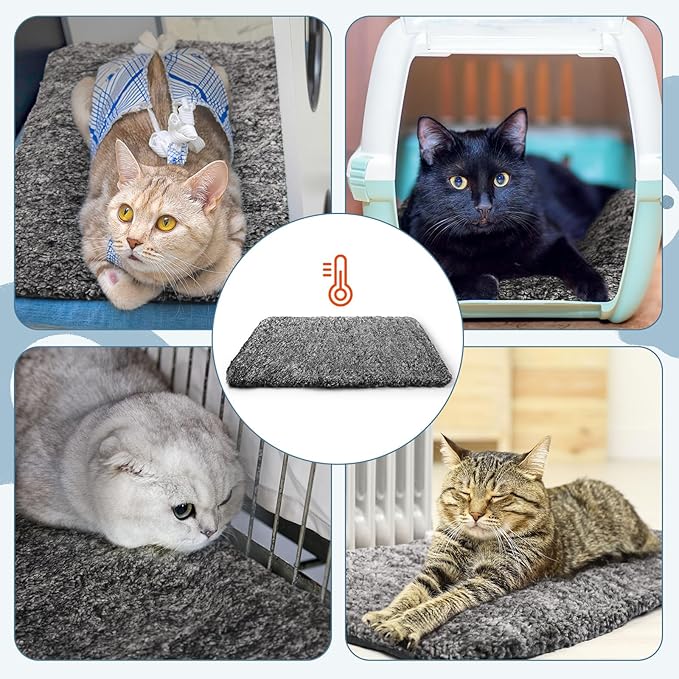 6 Pack Self Warming Cat Pads 19 x 28 Inch Self Heating Dog Cat Mats Extra Warm Thermal Pet Bed Washable Pet Crate Mat Blanket Removable Cover Non Slip for Indoor Outdoor (Grey)