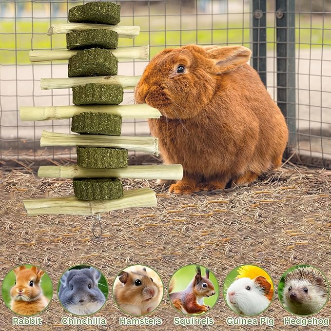kathson Chinchilla Treats Bunny Chew Toys for Rabbits Teeth Grinding,Organic Bamboo Sticks Natural Toys for Hamsters 4 Pack