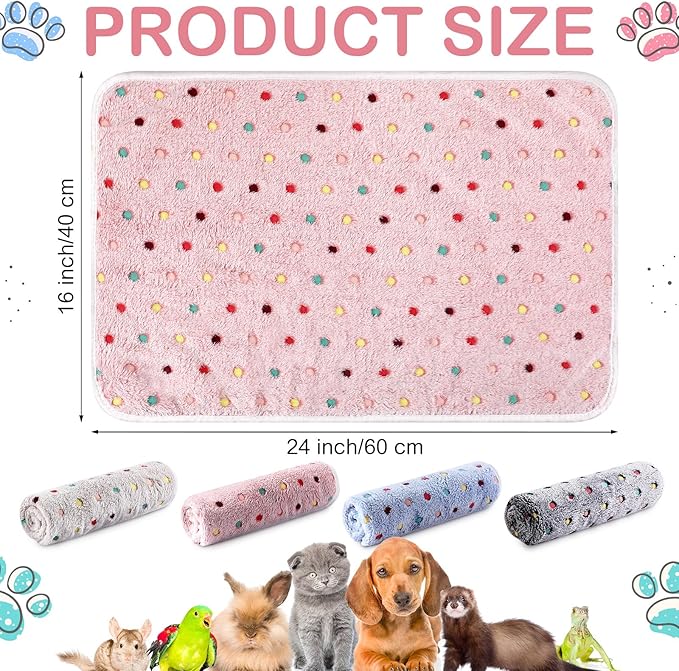 Tudomro 8 Pcs Guinea Pig Blankets Absorbent Washable Animal Fleece Bedding Cage Liners Waterproof Reusable Pet Pee Sleep Mat Pad Cover for Chinchilla Hamster Ferret(Dot,16 x 24 Inch)