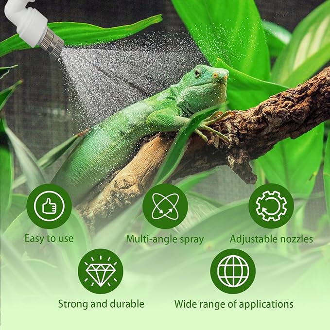 Reptile Terrariums Misting Accessories kit, 2PCS Adjustable Reptile Mister Nozzles, with 16ft 1/4 inch Tube, White