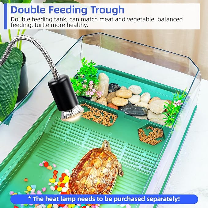 Turtle cage Tortoise Terrarium with Pump＆Filter with Shower Function Easy to Change Water and Clean Water for Turtle Horned Frog Hermit Crab Green, XL