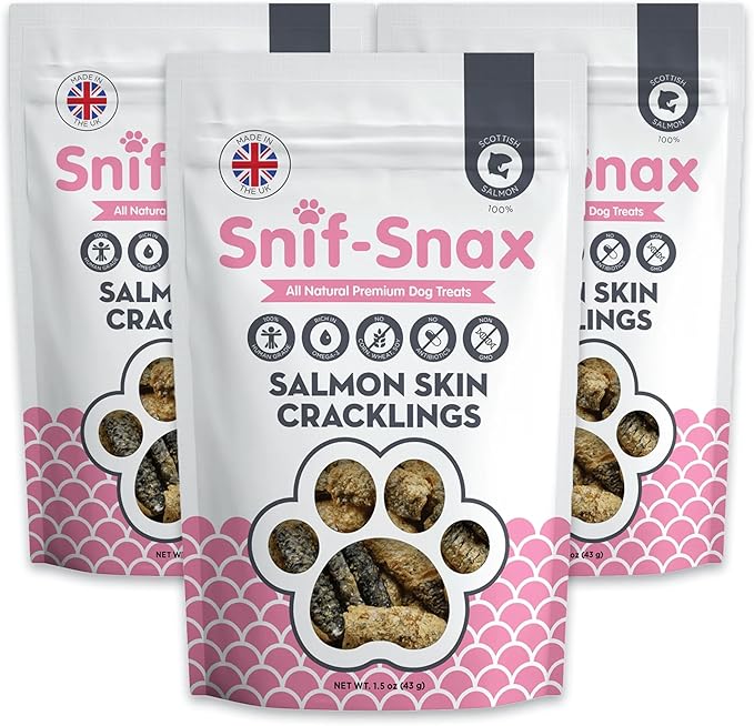 Snif-Snax Salmon Skins Dog Treats (1.5oz, 3-Pack) – Single Ingredient, Grain Free, Human-Grade, Healthy Dog Treats with Omega-3s for Skin, Coat & Joint Support