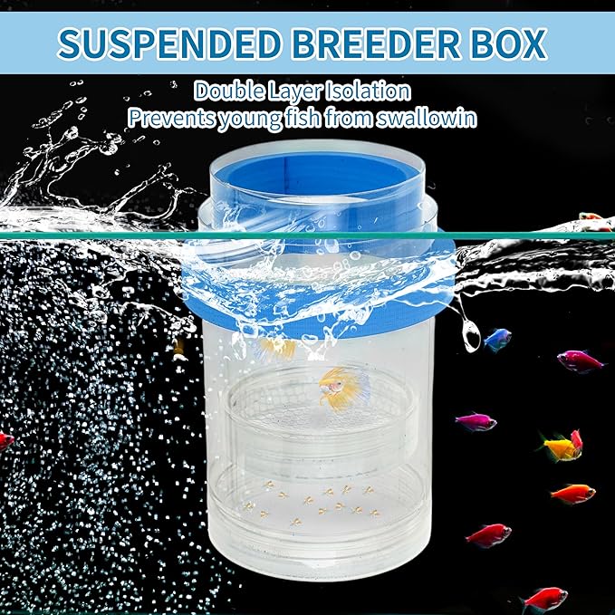 Suspensions Breeder Box, Floating Mesh Isolation Fish Tank Separator Set, Ideal for Aquatic Pets, Large, Blue, 1 Set