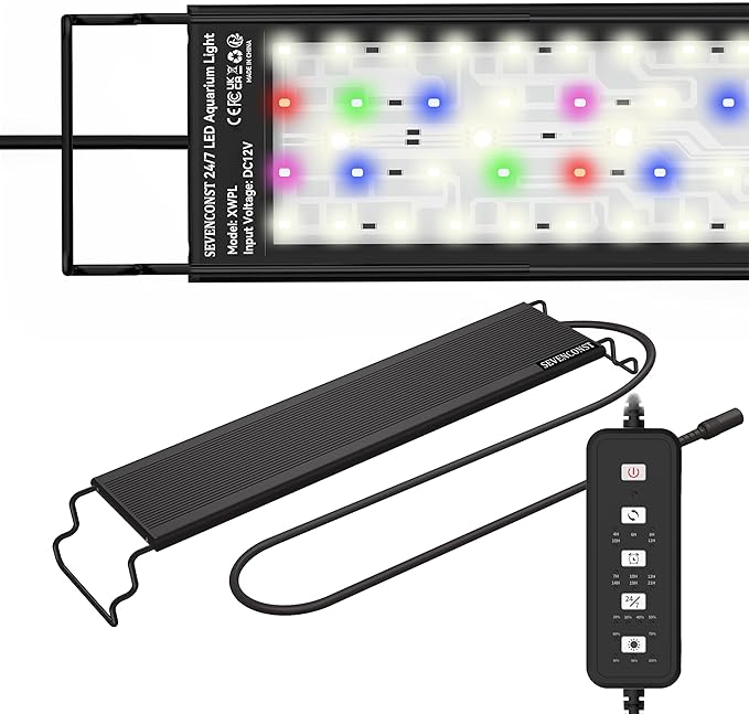 24/7 Mode LED Aquarium Light for 24-30 Inch Plant & Fish Tank, IP68 Full Spectrum Light, Sunrise-Daylight-Moonlight, White Red Green Blue Pink LEDs with Extendable Brackets for Freshwater
