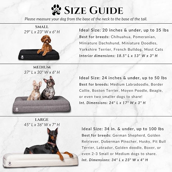 Luxury Boucle Fabric Orthopedic Dog Bed with Memory Foam | Breathable Comfort and Washable Dog Couch Bed with Waterproof Liner & Cover | Ideal Sofa Beds for Medium Dogs - Grey 37" x29x7.7