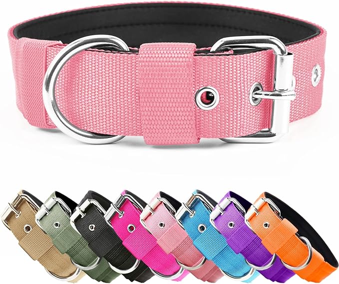Heavy Duty Tactical Dog Collar - 1.5" Width Military Durable Thick Nylon with Adjustable Metal D Ring & Buckle Working Training K9 Collar for Medium Large Dogs (XL(23"-26"), Pink)