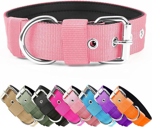 Heavy Duty Tactical Dog Collar - 1.5" Width Military Durable Thick Nylon with Adjustable Metal D Ring & Buckle Working Training K9 Collar for Medium Large Dogs (S(14"-17"), Pink)