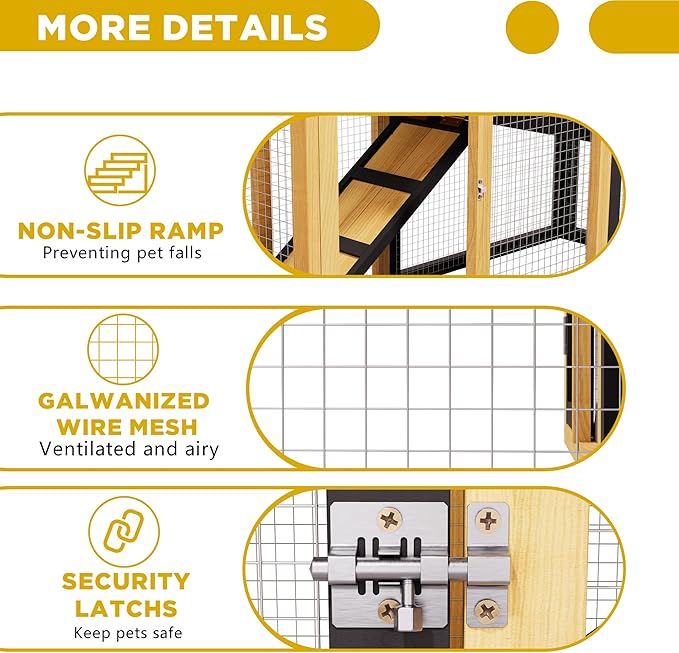 Chicken Coop, Chicken Run,Small Wooden Duck Coop Outdoor 2-Tier Hen House All Weather Used Poultry Quail Cage Rabbit Pet Hutch House with Ramp for Small Animals (Yellow Black)