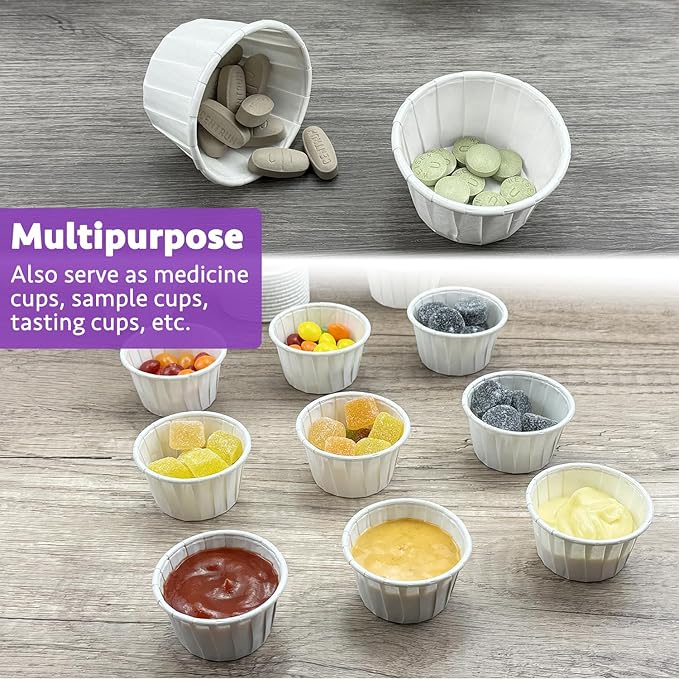 CAMKYDE 500 pcs Ketchup Cup Small Paper Cups 1 oz, Leak-Proof Food Safe Disposable Condiment Cups Sample Medicine Cup (Pack of 500)