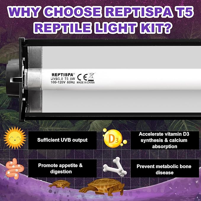 T5 HO UVB Lighting Combo Kit, 39W Reptile Light Fixture with Fluorescent Light Bulbs, Tropical 5.0 UVB Light for Reptiles and Amphibians, Basking Light for Bearded Dragon, High Output Natural Light