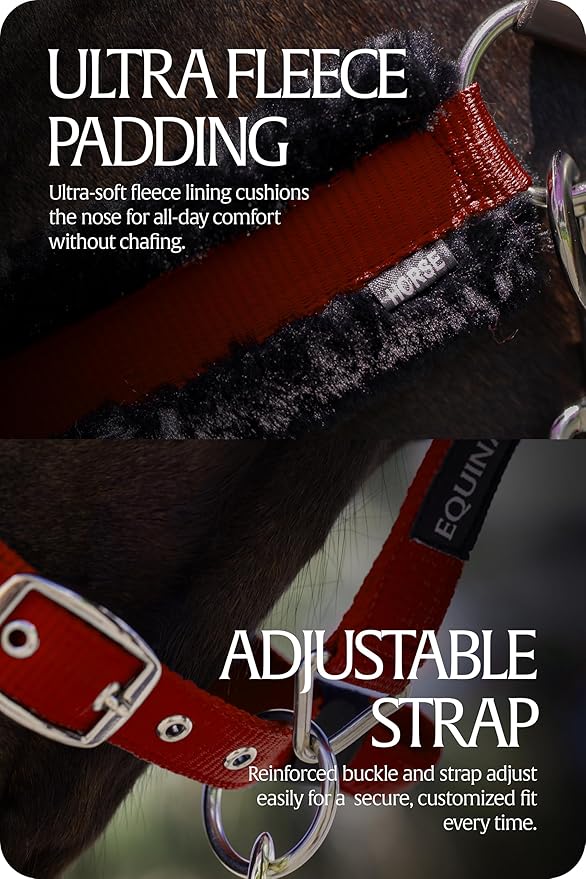 Equinavia Valkyrie Ultra Fleece Breakaway Horse Halter | Padded Fleece Adjustable Safety Halter with Nylon Webbing - Wine Red/Black - Warmblood