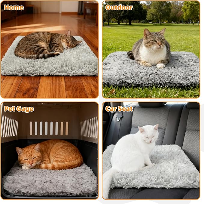 KOOLTAIL Self Warming Cat Bed, 4 Pack 18*24in Plush Extra Warm Self Heating Pet Pad for Crate, Floor, Indoor Outdoor, Non-Slip Upgraded Thermal Foil Puppy Kitten Mat with Removable Washable Cover,Grey