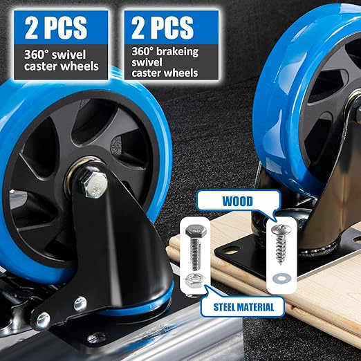 Swivel Caster Wheels Set of 4,5 Inch Casters Wheels for Carts Heavy Duty,Locking Caster Wheels for Furniture and Workbench.