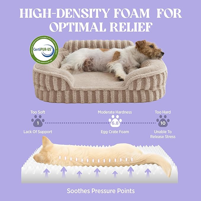 LE SURE Cute Dog Bed for Small Dogs, Orthopedic Waterproof Small Pet Beds with Sides, Non-Slip Bottom and Egg-Crate Foam Puppy Couch Sofa with Washable Removable Cover, Hazel