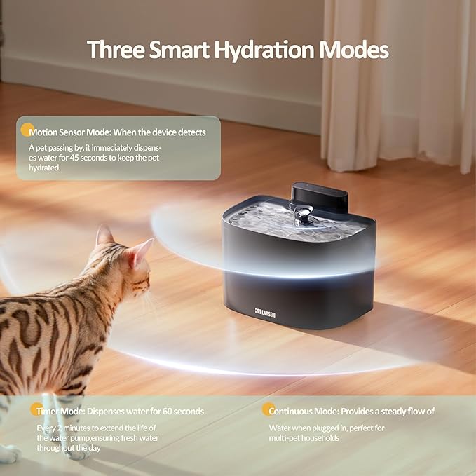 PET LAYSON Pumpless Cat Water Fountain, Smart Cordless Fountains Battery Operated, 3.6L/122oz with Maglev Valve Technology Rechargeable Water Dispenser for Cat &Dog, 2 Filters,2 Nozzles(Pink01, M1)