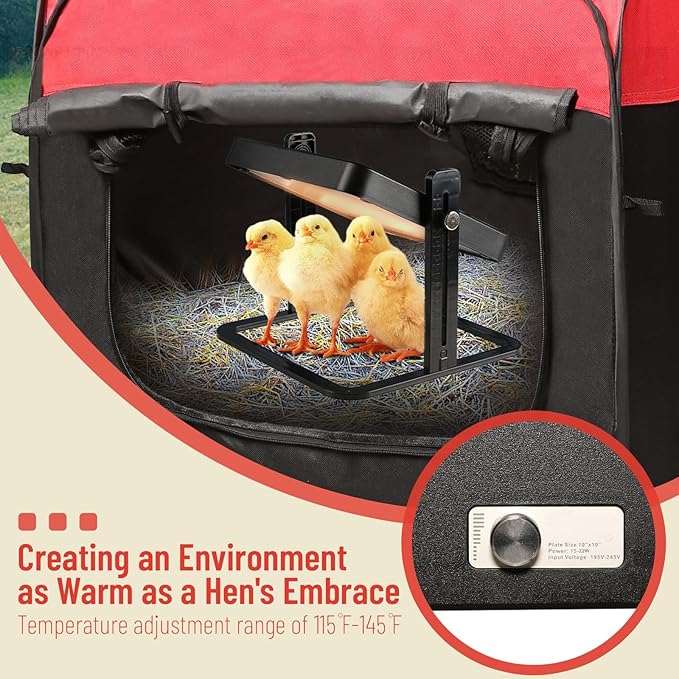Brooder Box for Chick Starter Kit - 2025 Upgrade Dual Door Chicken Brooder Pen/Playpen/Tent with 10*10 in Brooder Heating Plate,Nesting Pad,Chicks Feeder＆Waterer,Chick Perch Up to 15 Chicks,Duck,Quail