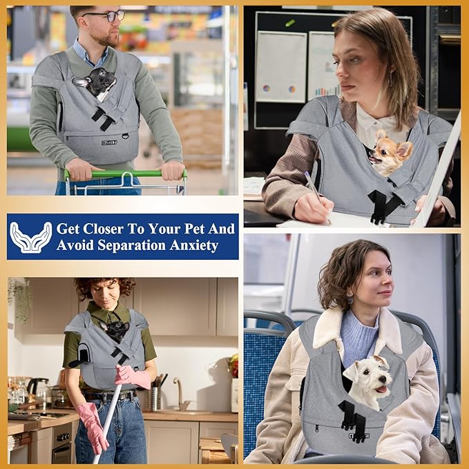 Petskd Dog Carrier Sling for Small Pet 7-15 LBS, Hands Free Front Facing Cat Sling Chest Carrier with Bottom Mat and Adjustable Strap for Pets Anti-Anxiety, Walk, Vet