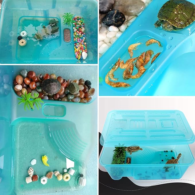 kathson Turtle Tank Aquarium, Turtle Habitat Reptile Plastic Terrarium Safe Durable, Tortoise Tank with Lid Prevent from Climbing Escaping (Small)