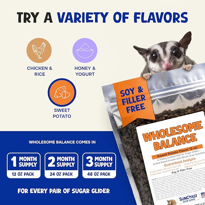 Wholesome Balance Food - Complete Nutrition with High Animal Protein, Calcium, Vitamins & Minerals, Premium Dense Food for Sugar Gliders and Small Animals - Sweet Potato, 3 lbs