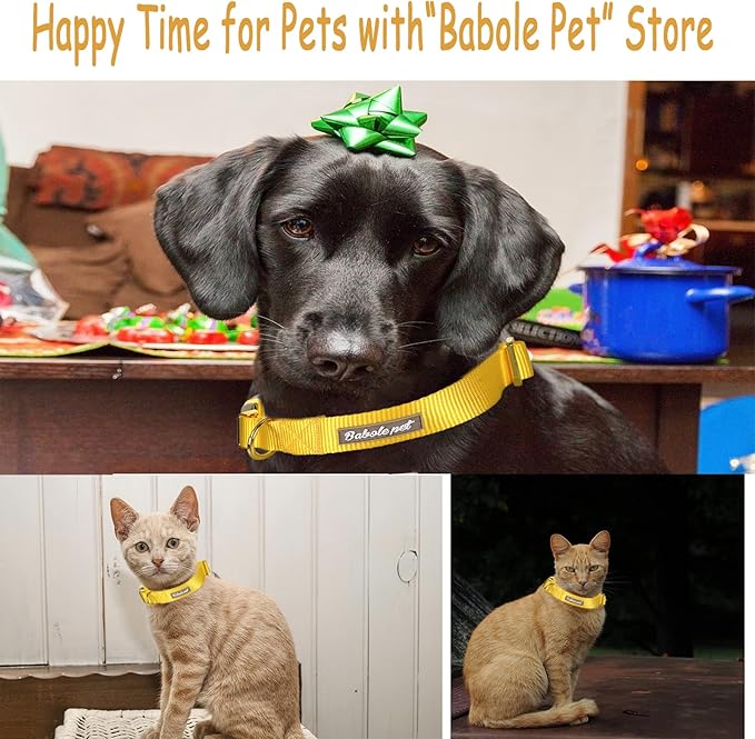 Nylon Dog Collar - Adjustable Yellow Soft Webbing Dog Collars for Small Medium Large Dogs Boy Girl Puppy Collar with Safety Metal Buckle S