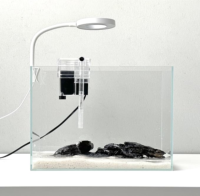 Nano Aquarium kit, Small Betta Fish Aquarium, 2.2 Gallon Rimless Glass Fish Tank with Filter, Light, and Aquascaping Decorations (Transparent, Complete)
