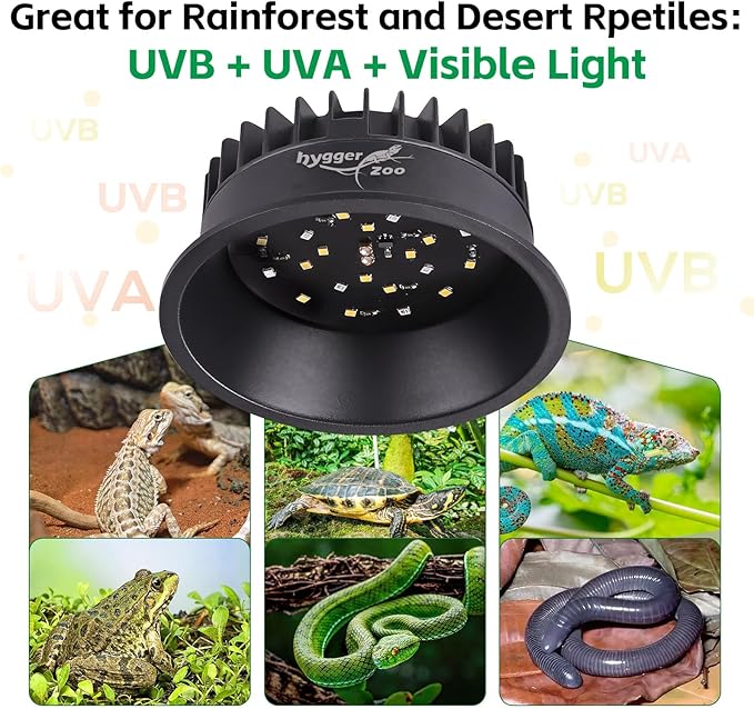 UVB Light for Reptiles, UVA UVB Reptile Light Fixture with Timer LED UVB Bulb for Bearded Dragon Gecko Turtle Chameleon Lizard, 2 Pack Adjustable Brightness UVB Lamp for Reptile Tank Accessories Black