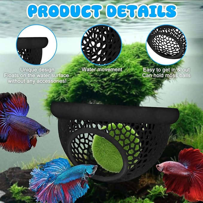 Floating Betta Hide & Shrimp Cave – 3D Printed Aquarium Decor, Multi-Functional Hammock, Feeding Ring & Safe Resting Spot for Betta, Shrimp & Small Fish (PLA, Eco-Safe)