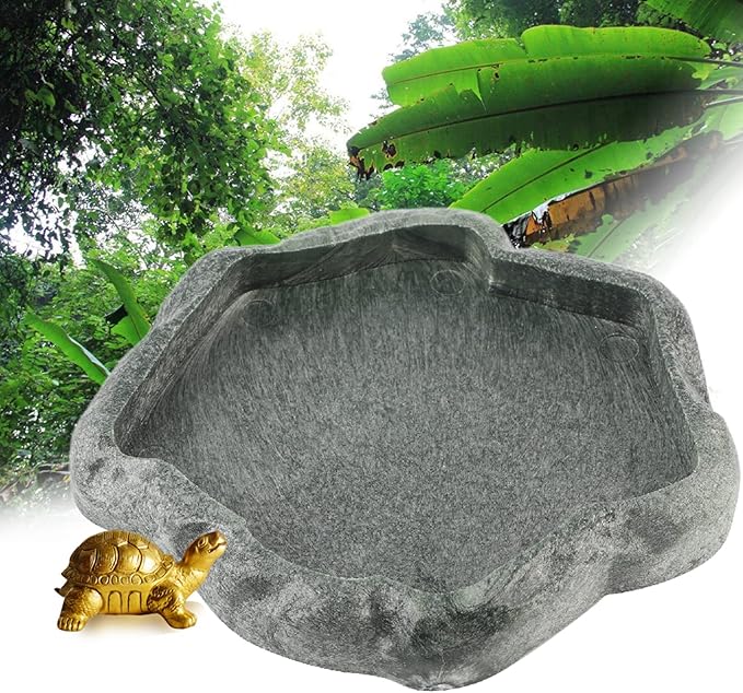 Ejoyous Reptile Rock Food Dish Water Bowl, Resin Terrarium Feeder Feeding Bowl for Tortoise Lizard Amphibian Hermit Turtles (S)