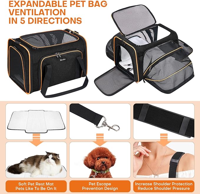 Premium Pet Carrier – Dog & Cat Travel Bag, Airline Approved, Soft-Sided Design for Small to Large Pets, TSA Compliant, Expandable & Collapsible (Black)