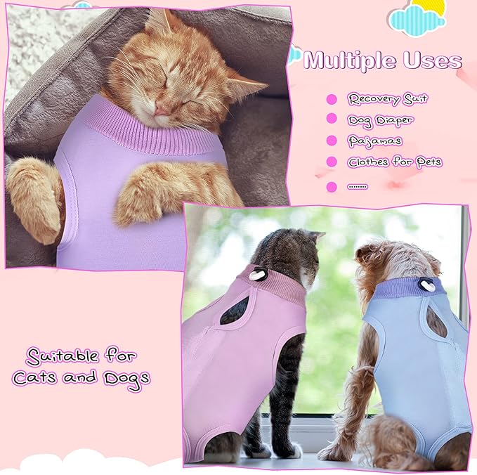 Nuanchu 3 Pieces Cat Recovery Suit Kitten Recovery Suit E-Collar Alternative for Cats and Dogs Abdominal Skin Anti Licking Pajama Clothes Sets(Solid Pattern,Small)