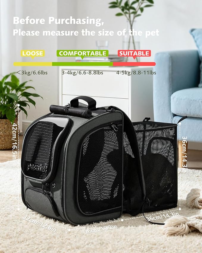 Pecute Cat Backpack Carrier Expandable, Large Space Cat Bubble Backpack, Breathable Cat Carrier, Shaded Dog Backpack Carrier for Travel, Hiking, Suitable for Shopping, and Vet, Gray
